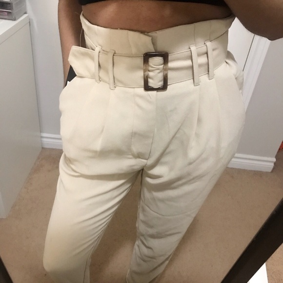 Cream High-Rise Tapered Trousers - Picture 3 of 3